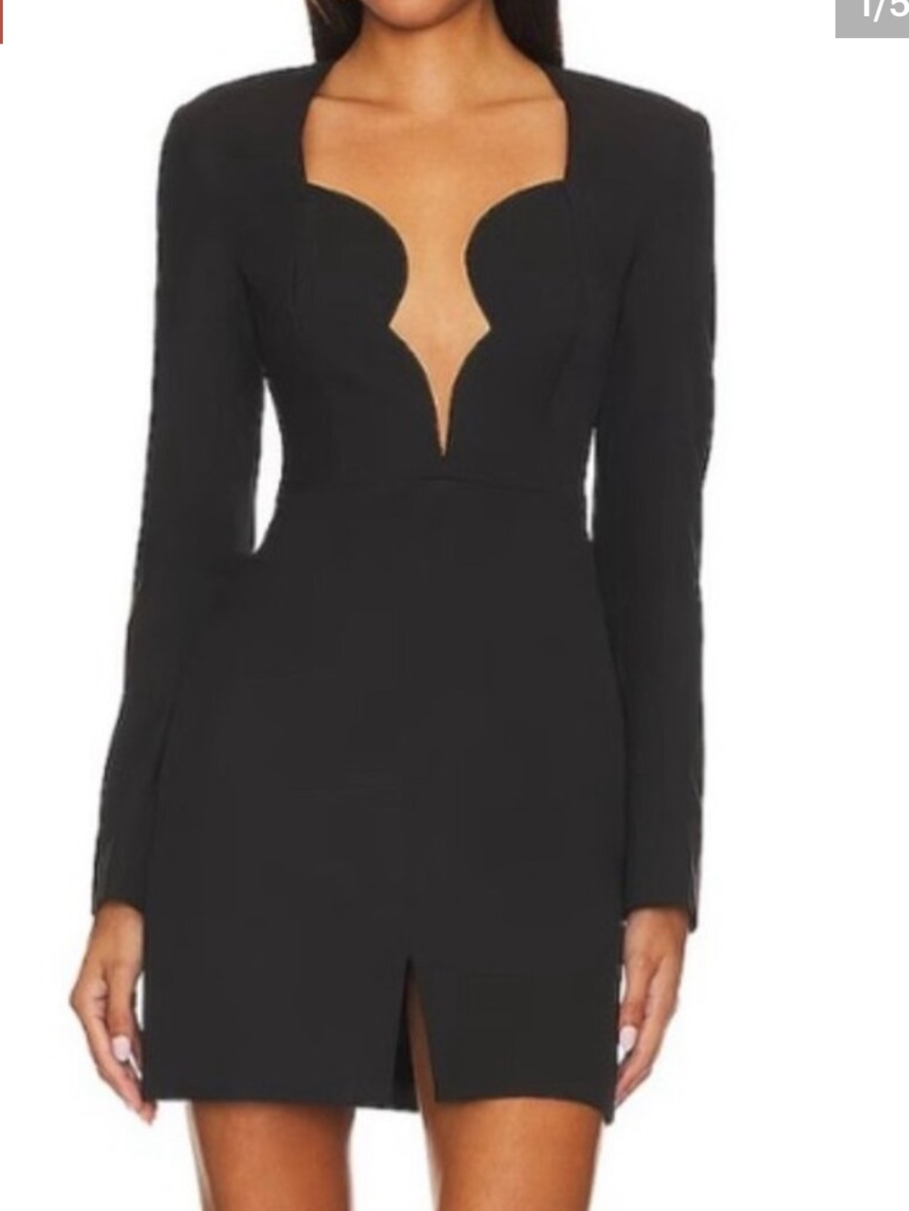 Bardot Black Long-Sleeve Mini Dress with Sculpted Plunge Neckline
